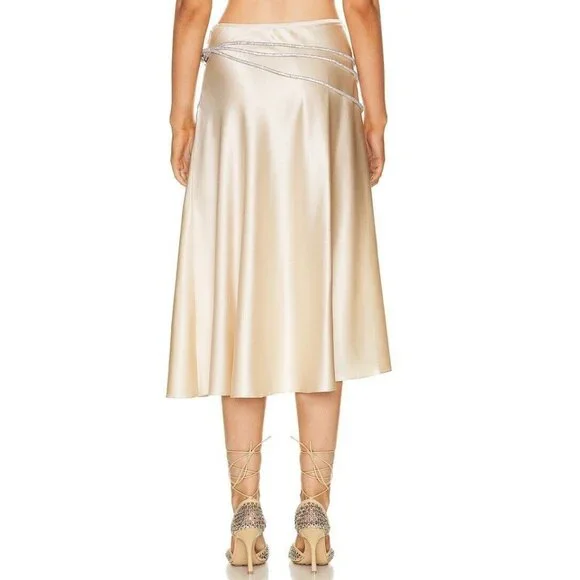 Nue Studio Laetitia Skirt in Champagne Gold Silk Belted Crystal